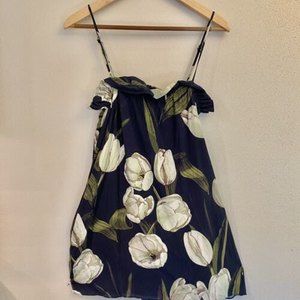 MLM Label Navy Floral Printed Ruffle Slip Blouse S